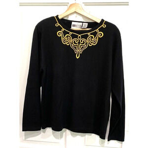 RUSS CLASSIC - Vintage black long sleeve sweater with gold embroidery Size Large